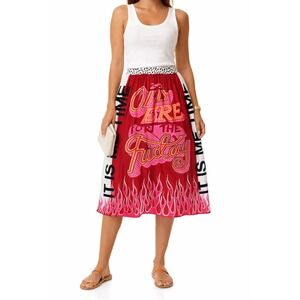 ME369 Hailey Fire Skirt Graphic Midi Only Here For Friday Flame Print XXS rns bg